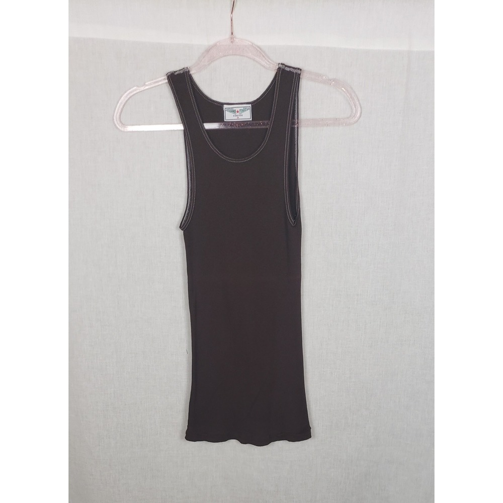 Hard‎ Tail Forever Brown Ribbed Tank Top M Contrast Stitch USA 100% Cotton Y2K